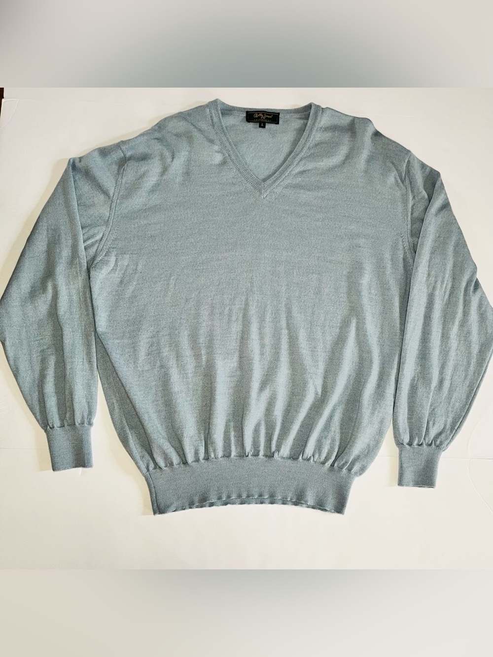 Bobby Jones Blue Merino Wool V-Neck Sweater Size Large Made in Italy